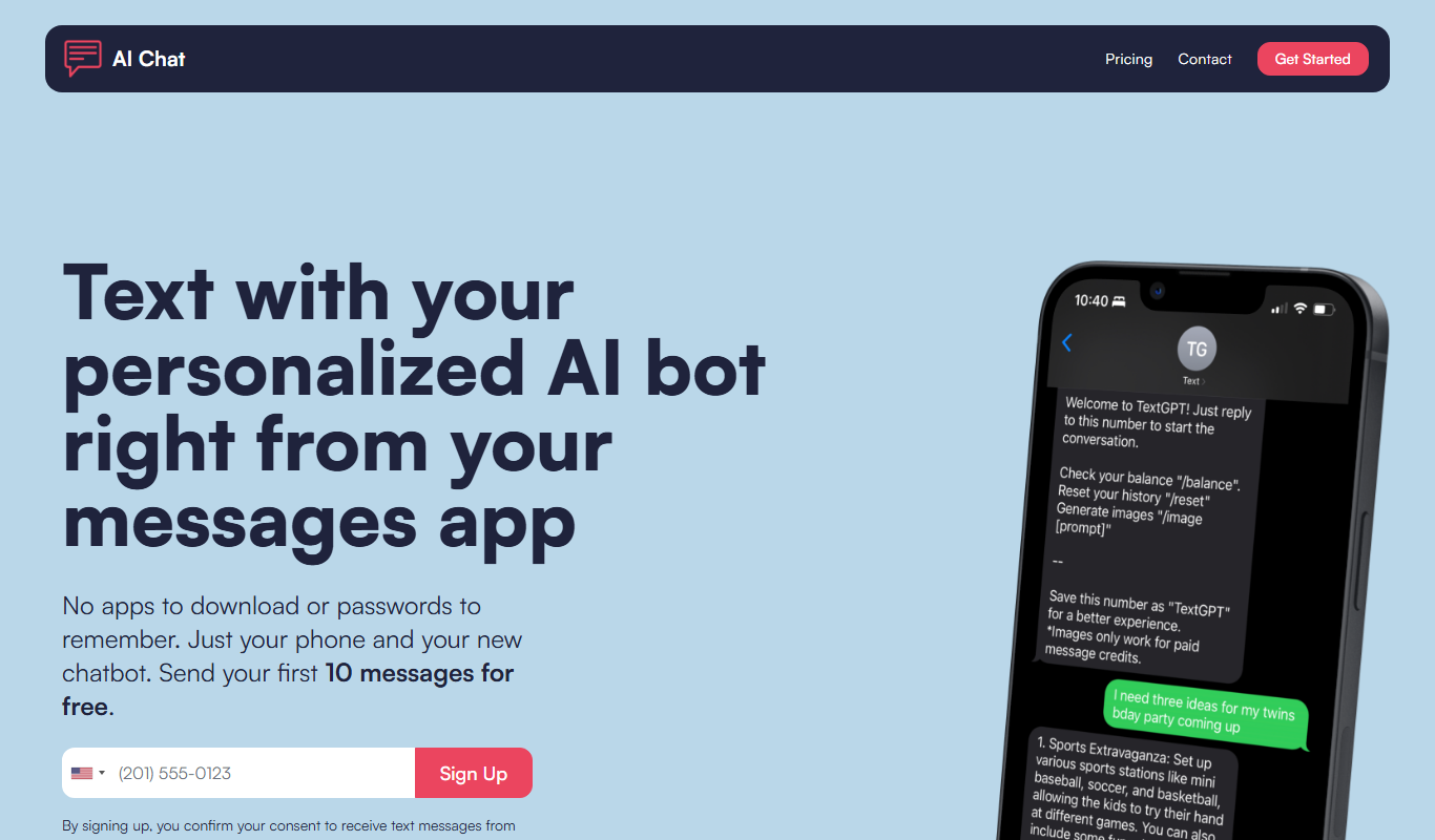 AI Chat SMS app screenshot