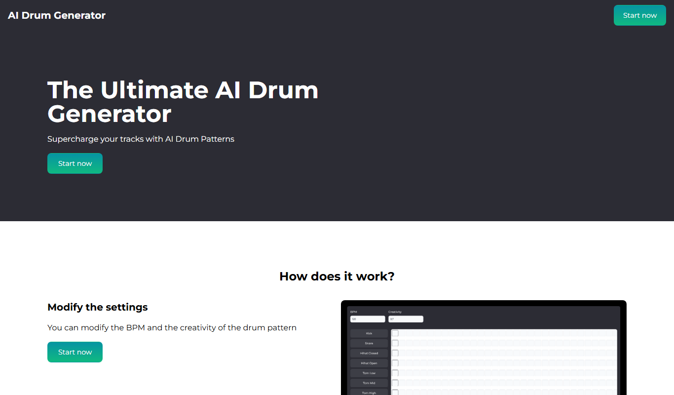 AI Drum Generator app screenshot