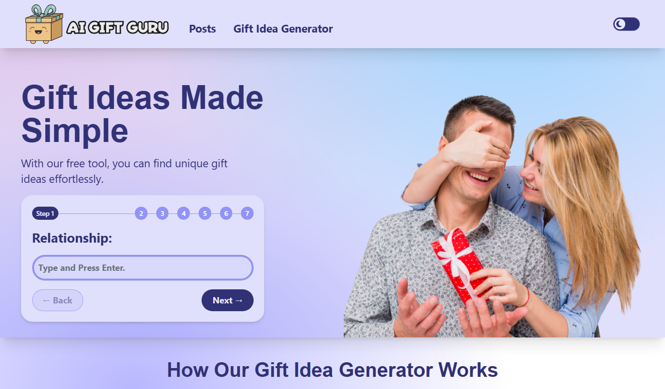 Screenshot of the AI Gift Guru interface