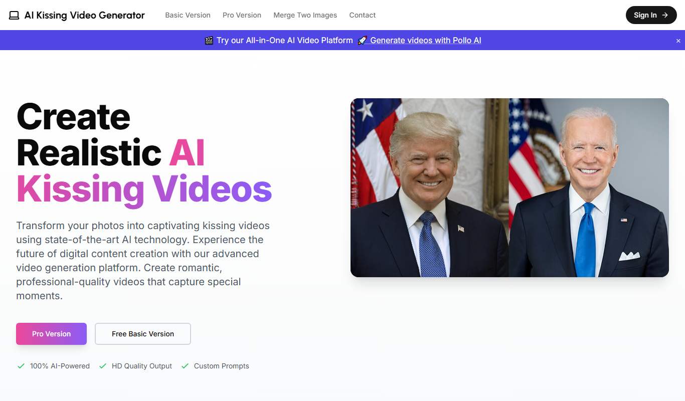 AI Kissing Video Generator app screenshot