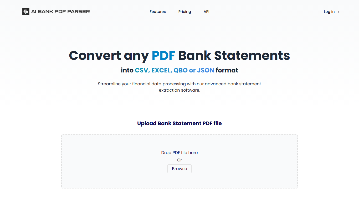 AI PDF bank statement parser app screenshot