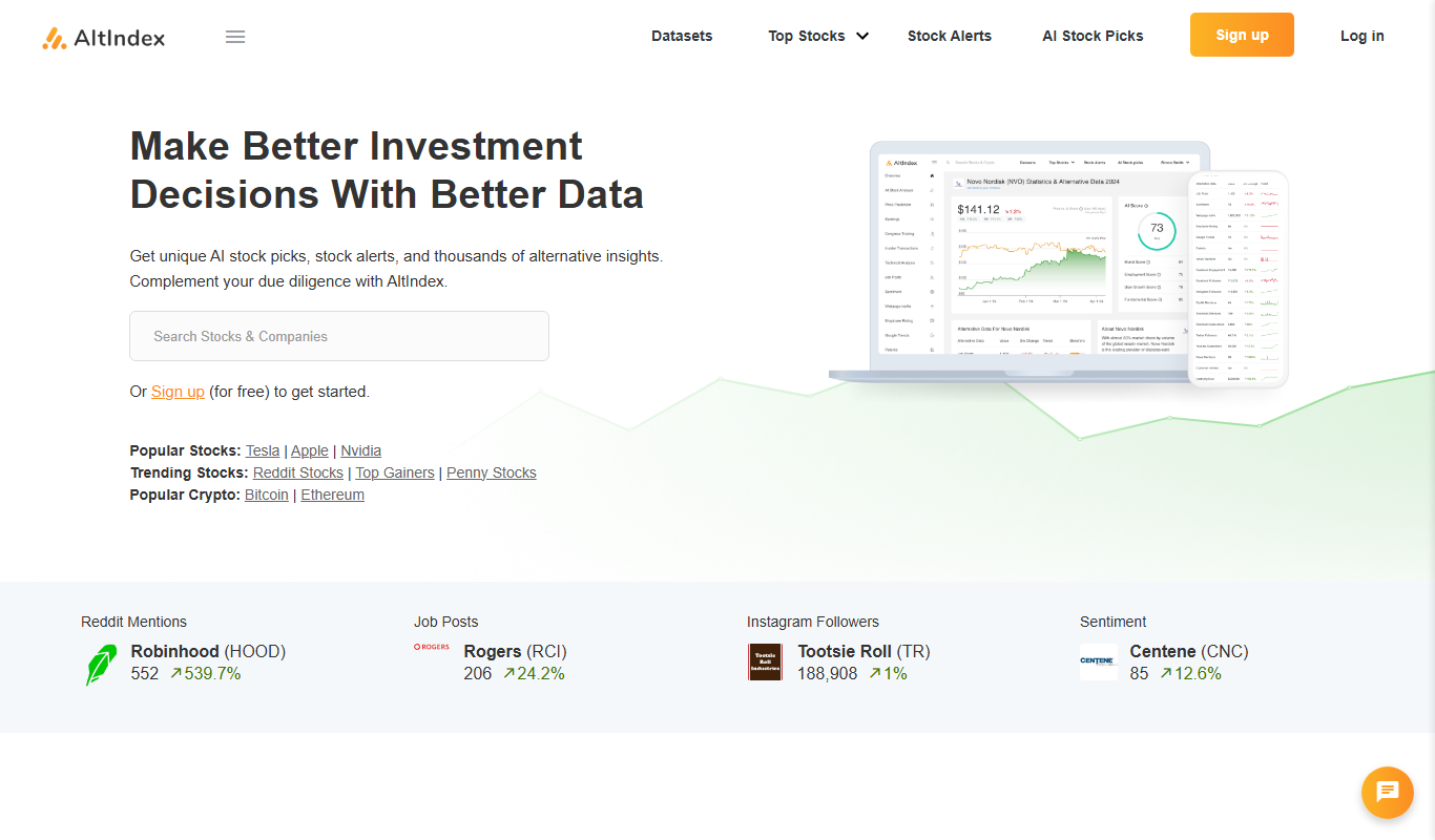 Screenshot of the Altindex ai interface