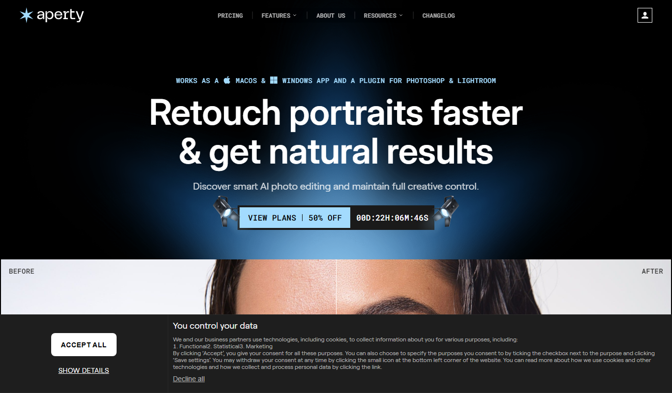 Aperty | Professional Portrait Editor app screenshot