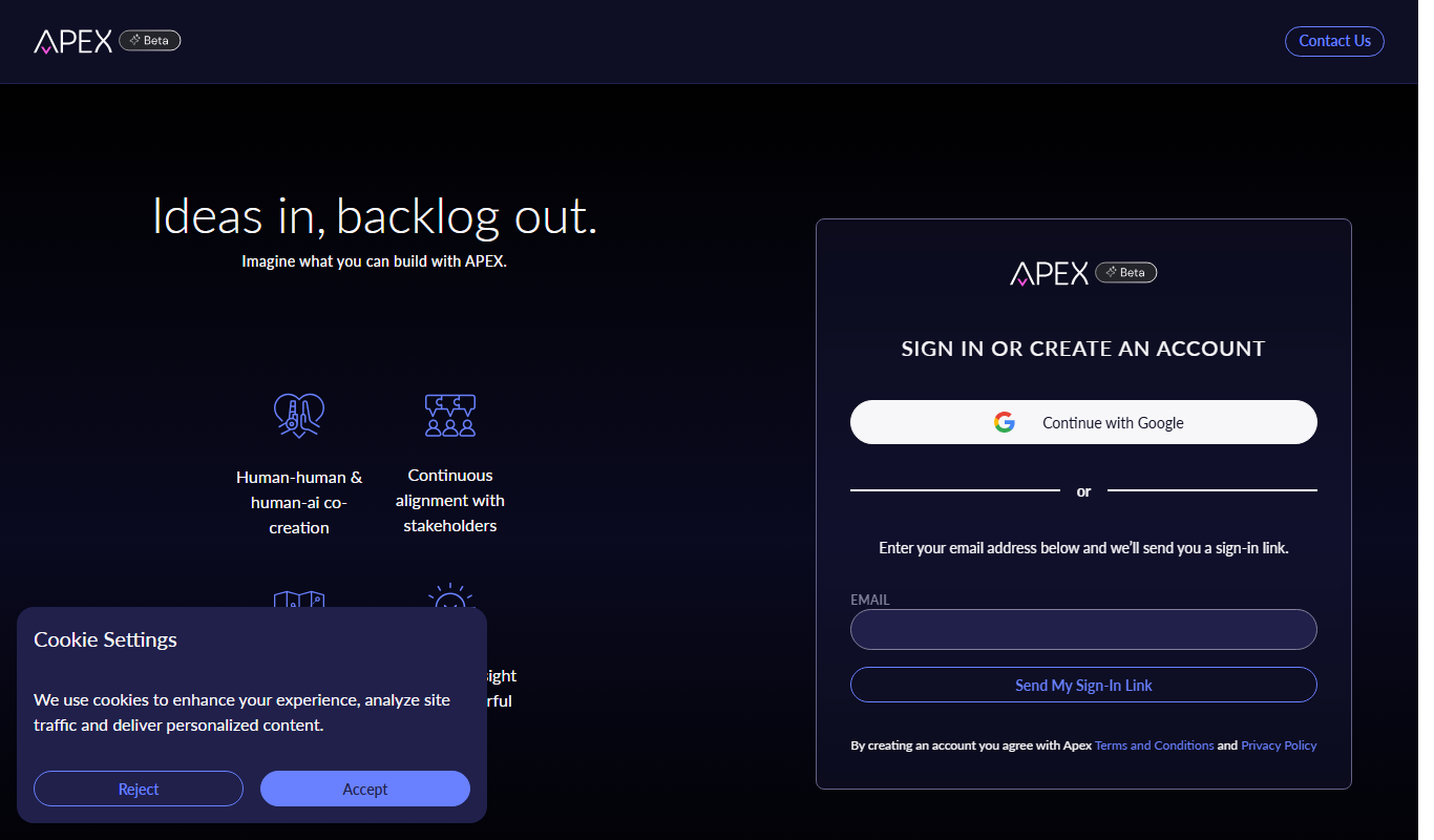 APEX app screenshot