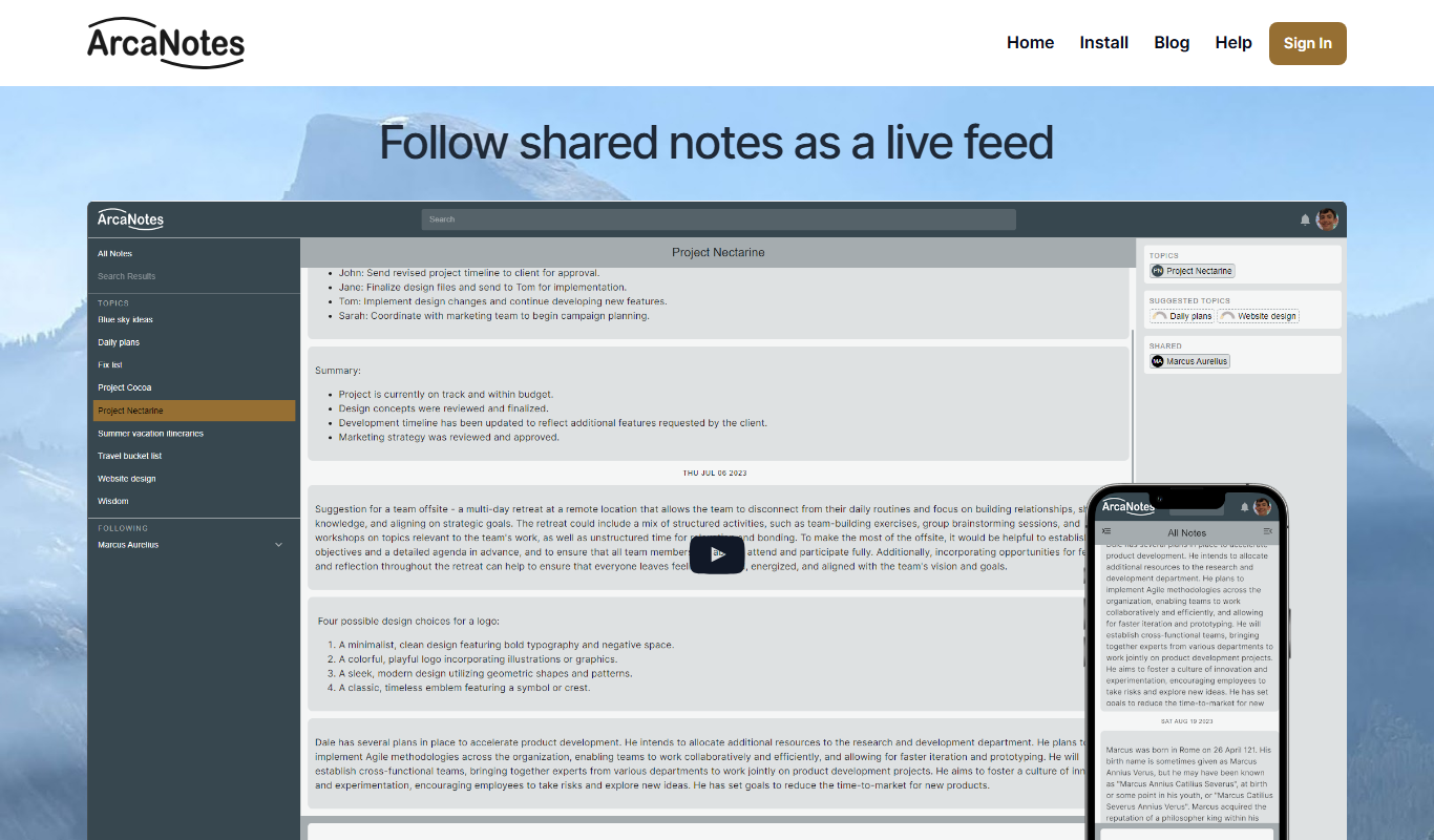 ArcaNotes app screenshot