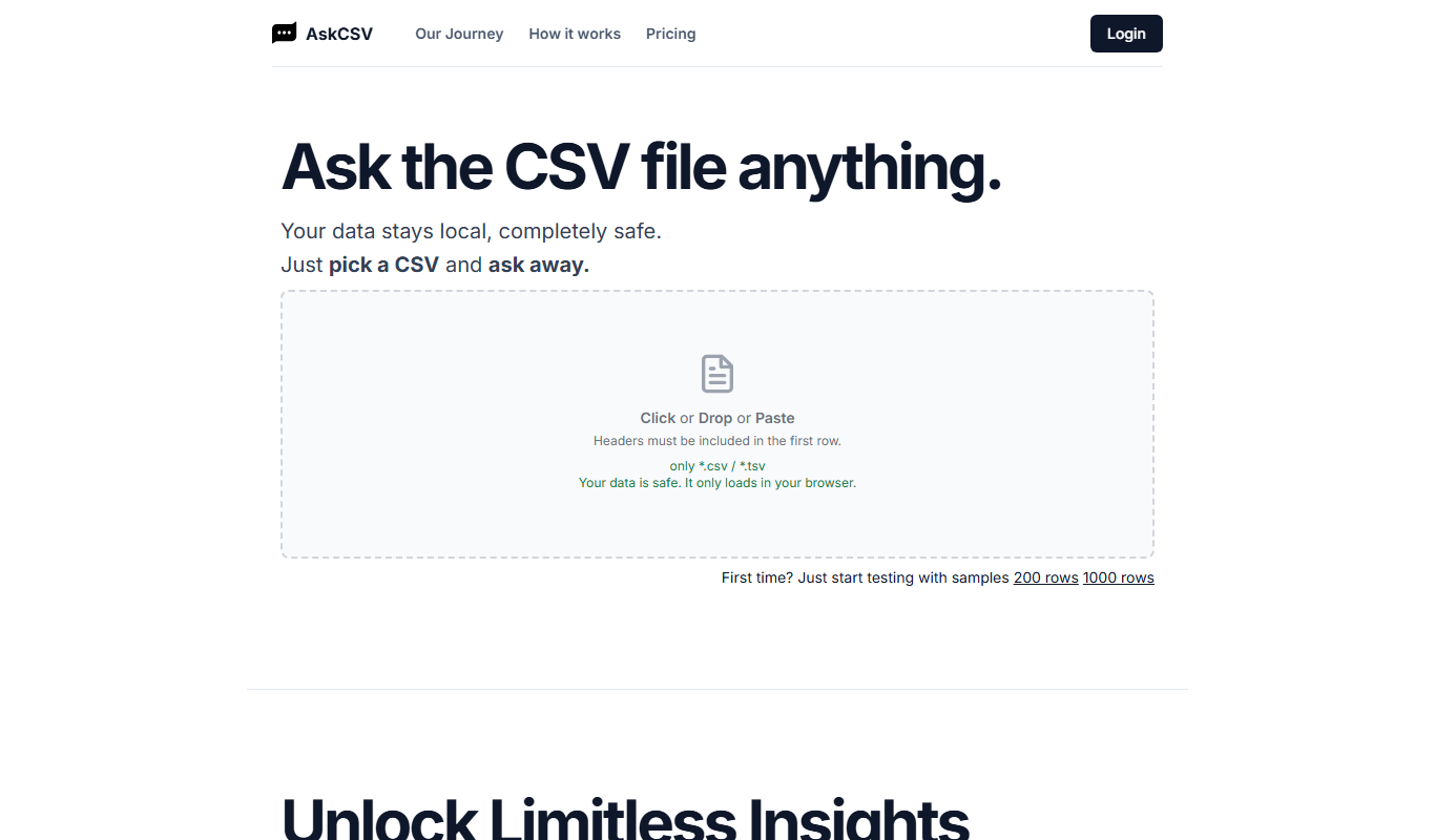 Screenshot of the AskCSV interface
