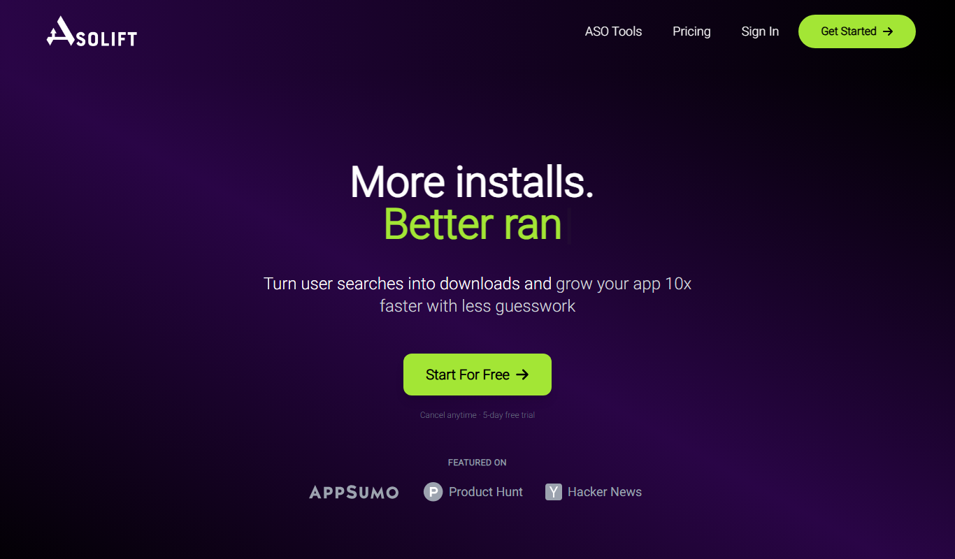 Screenshot of the AsoLift interface