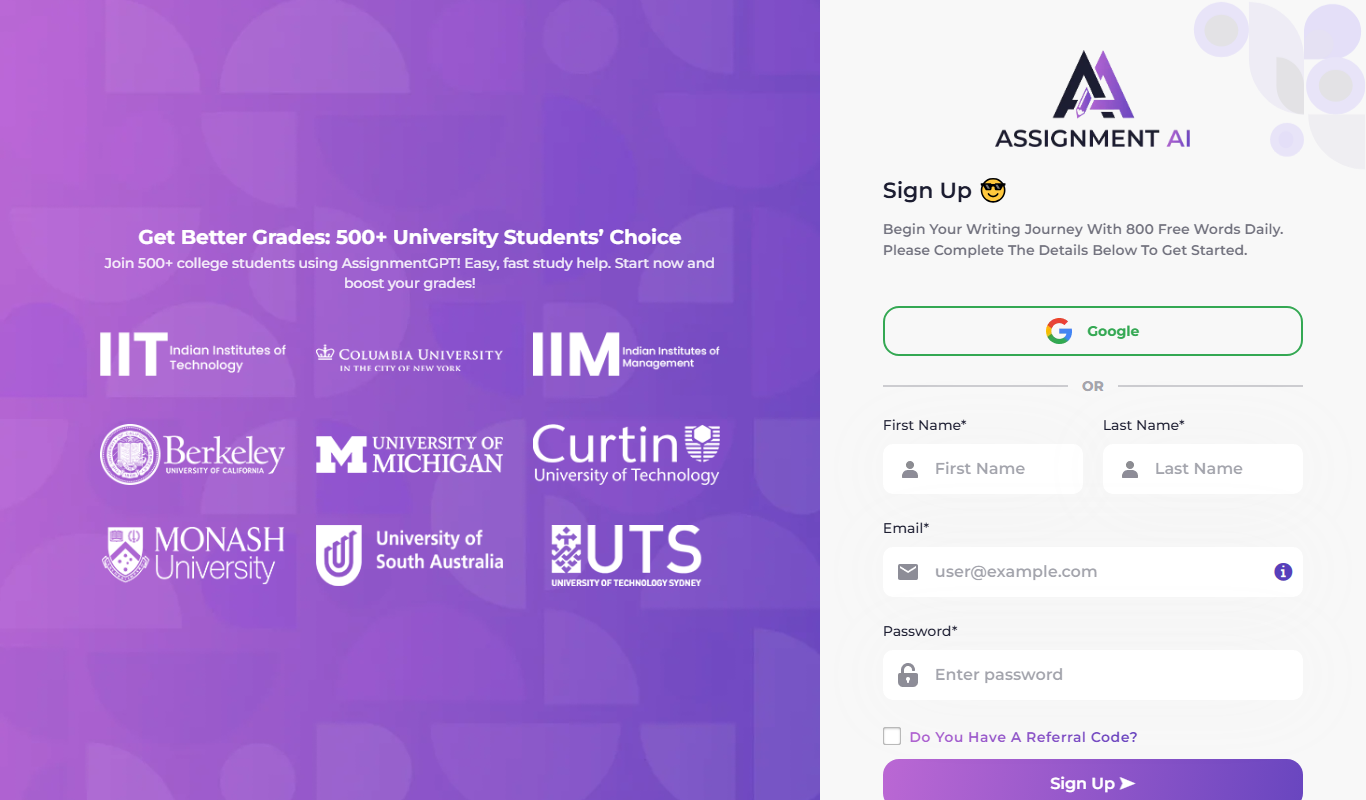 AssignmentGPT AI app screenshot