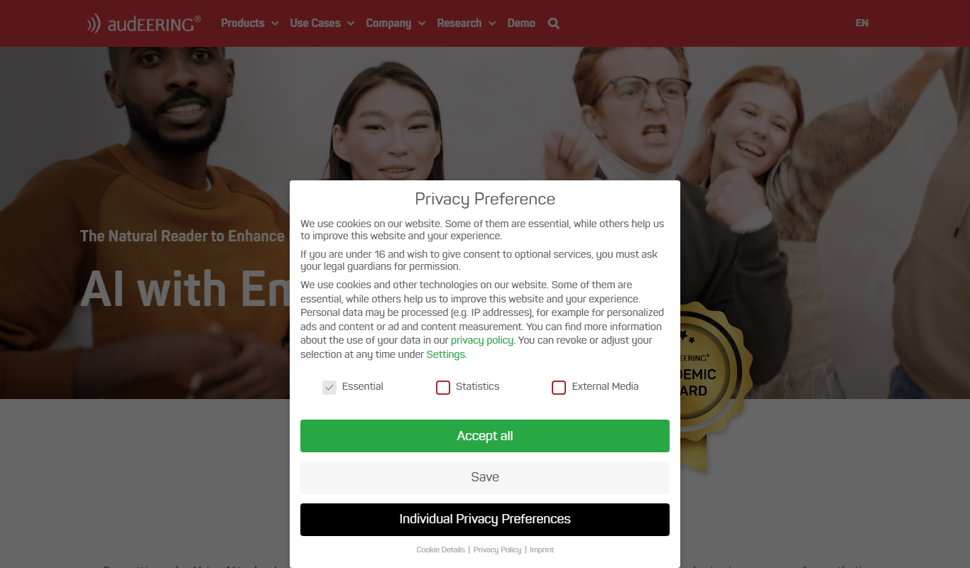 Screenshot of the audeering.com interface
