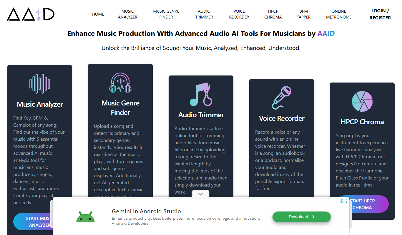 Screenshot of Audio AI Dynamics interface showing audio waveform and controls