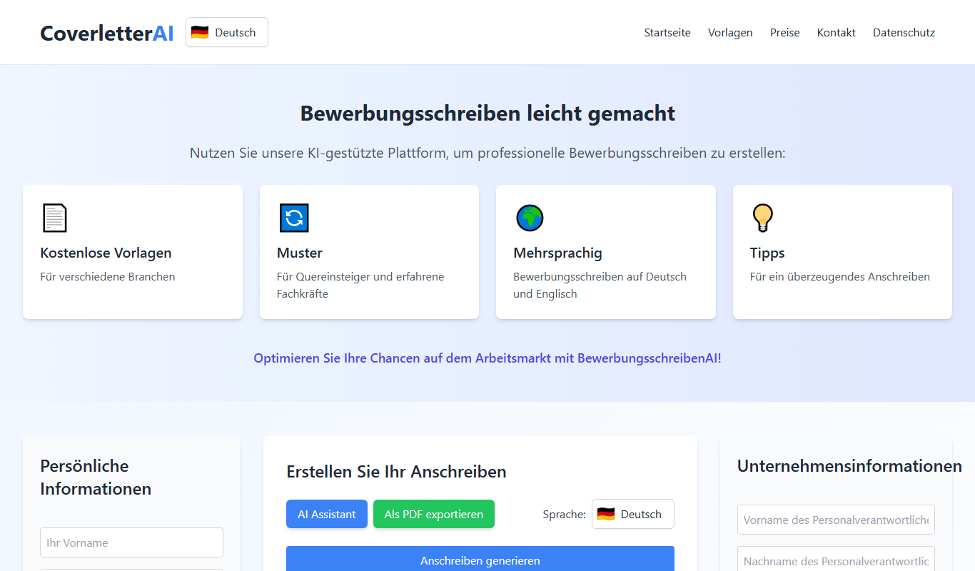 BewerbungsschreibenAI – AI Coverletter app screenshot