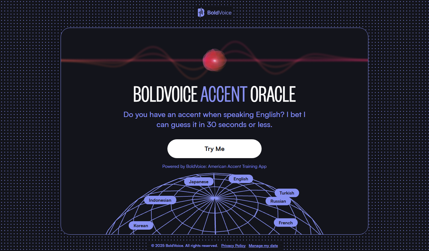 Screenshot of the BoldVoice Accent Oracle interface