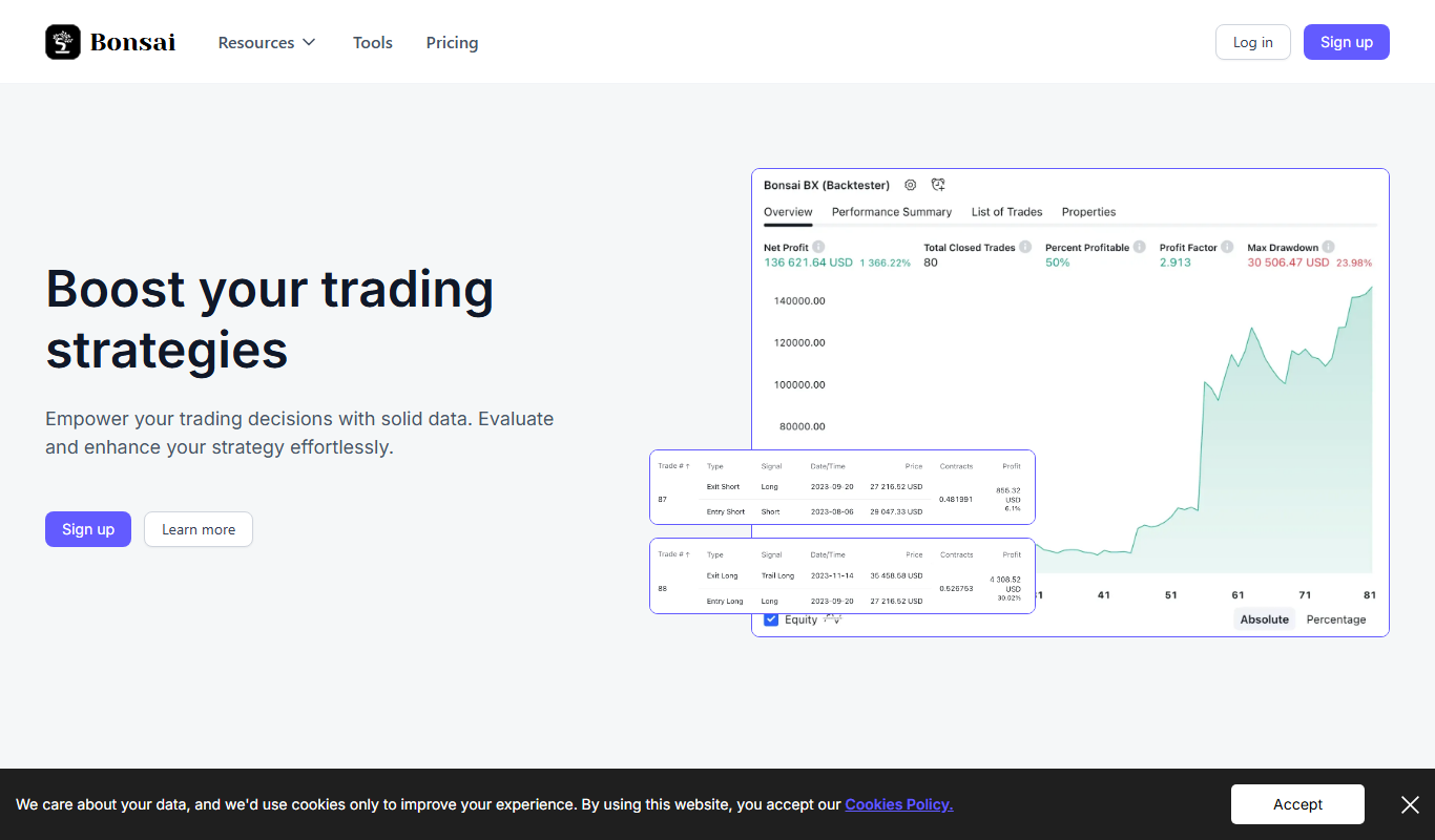 Screenshot of Bonsai Trade decentralized trading interface