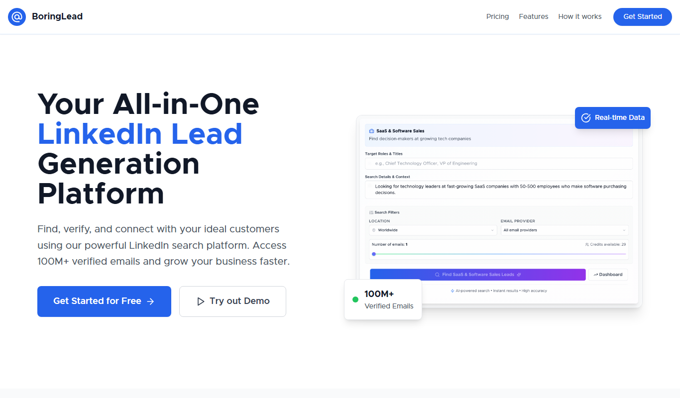 BoringLead.com app screenshot