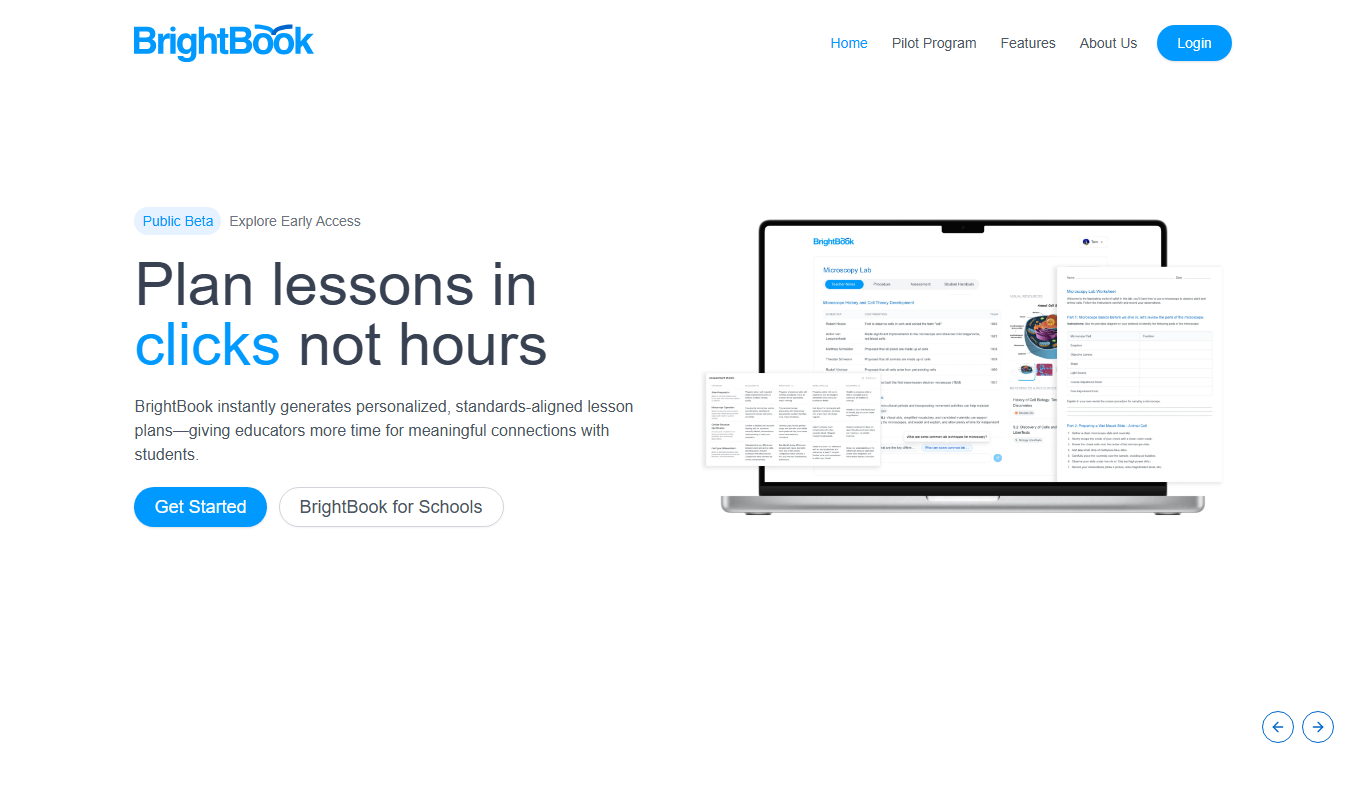 Screenshot of the BrightBook interface