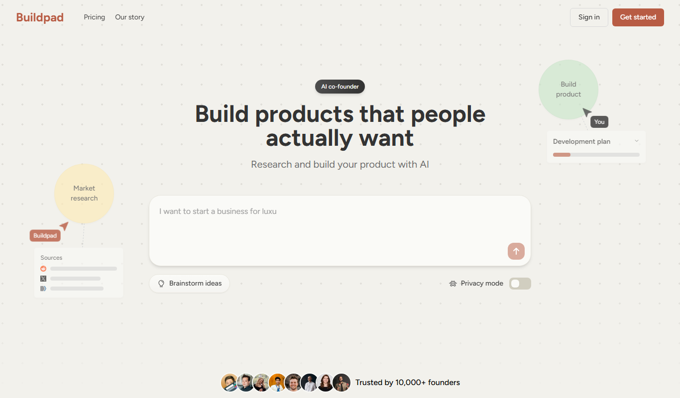 Screenshot of the Buildpad interface