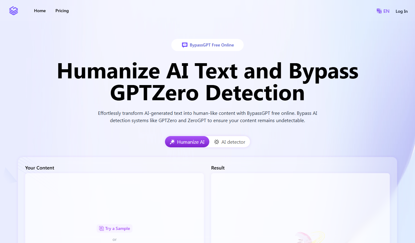 Screenshot of the BypassGPT.co: Free AI Text Humanizer interface