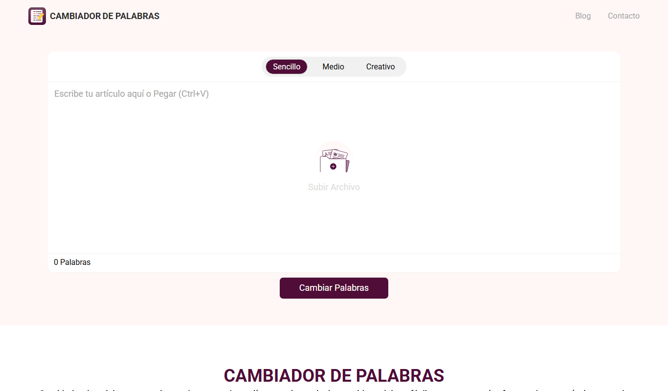 Cambiador De Palabras app screenshot