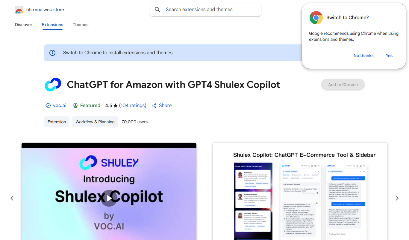 ChatGPT for Amazon – Shulex VOC app screenshot