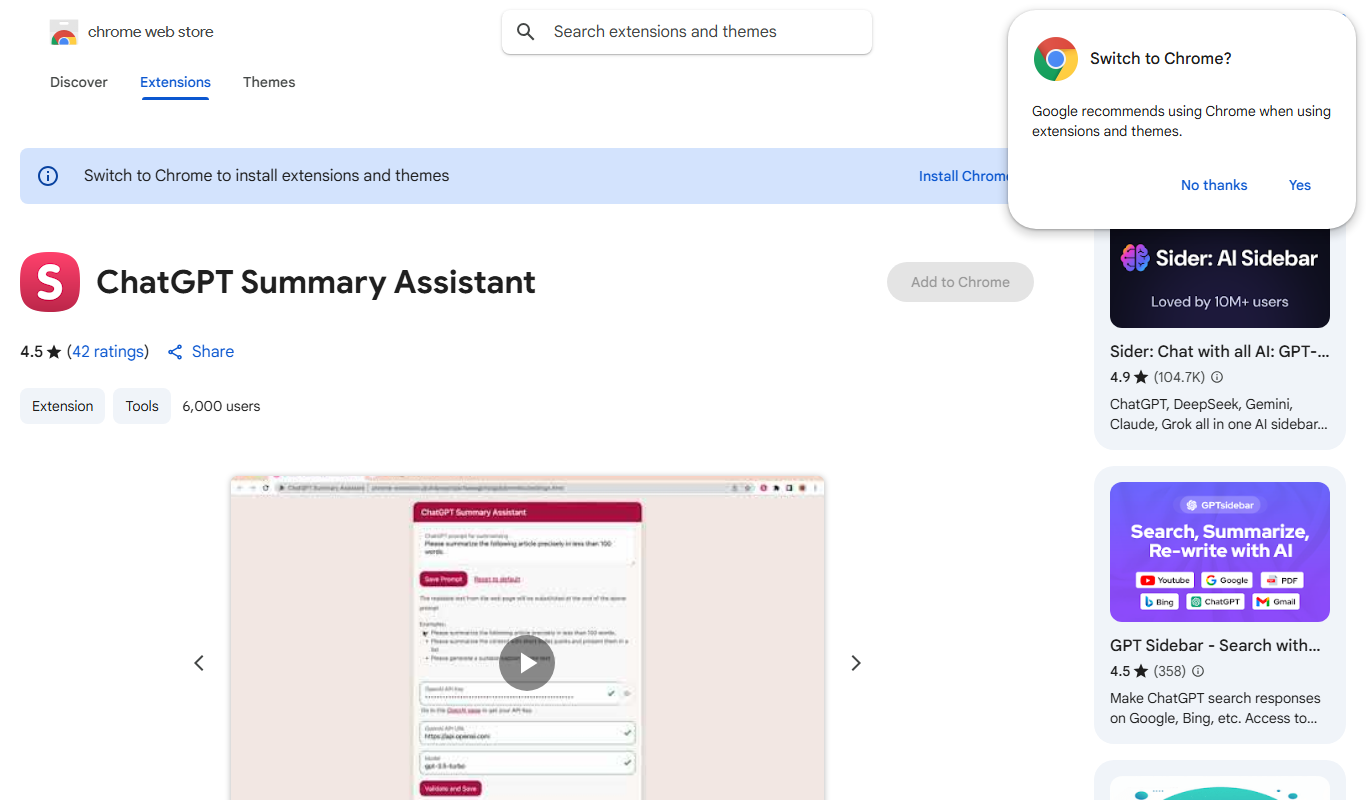 ChatGPT Summary Assistant app screenshot