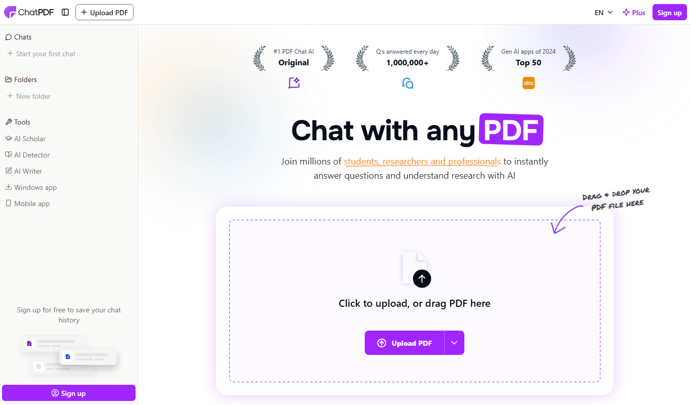 Screenshot of the Chatpdf interface