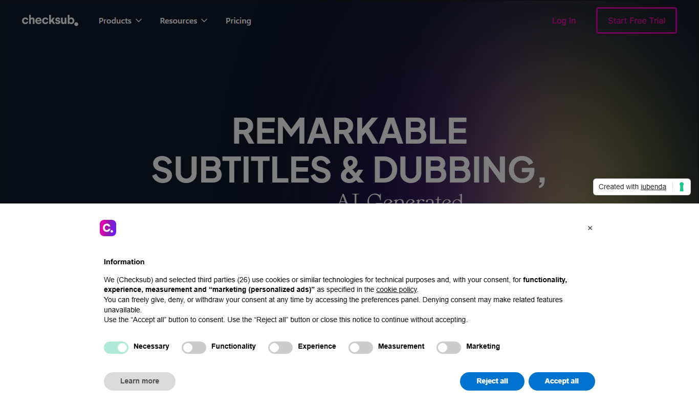 Screenshot of the Checksub interface