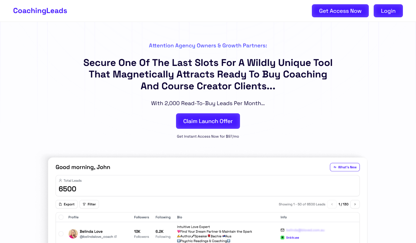 coachingleads.io app screenshot