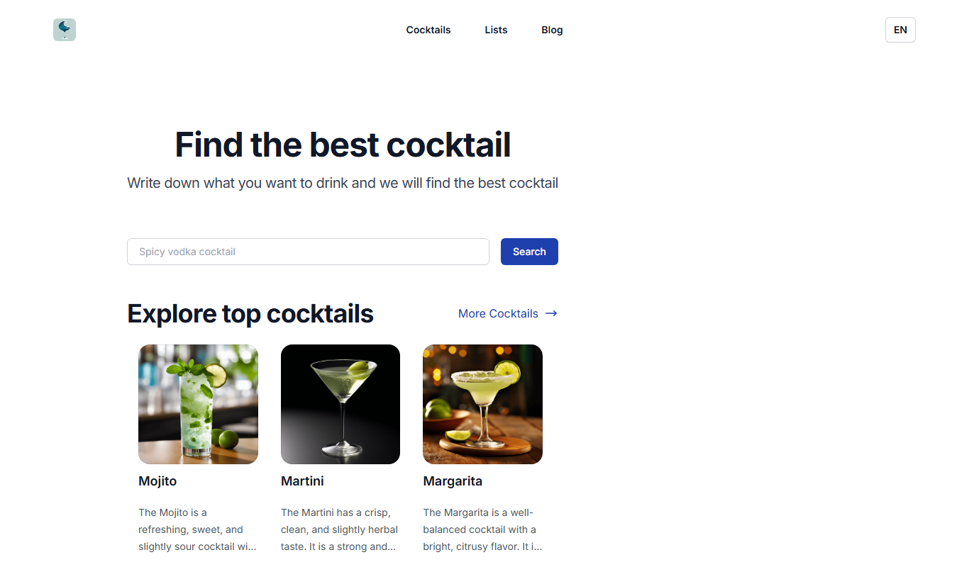 Screenshot of the CocktailWave interface