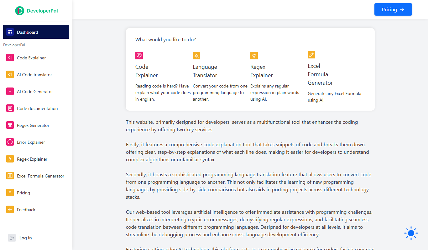Screenshot of the Code Explainer interface