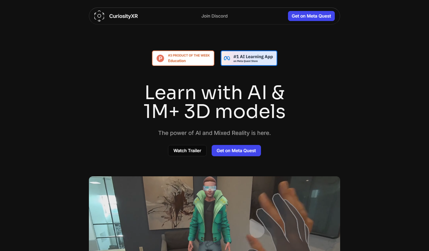 Screenshot of the CuriosityXR interface