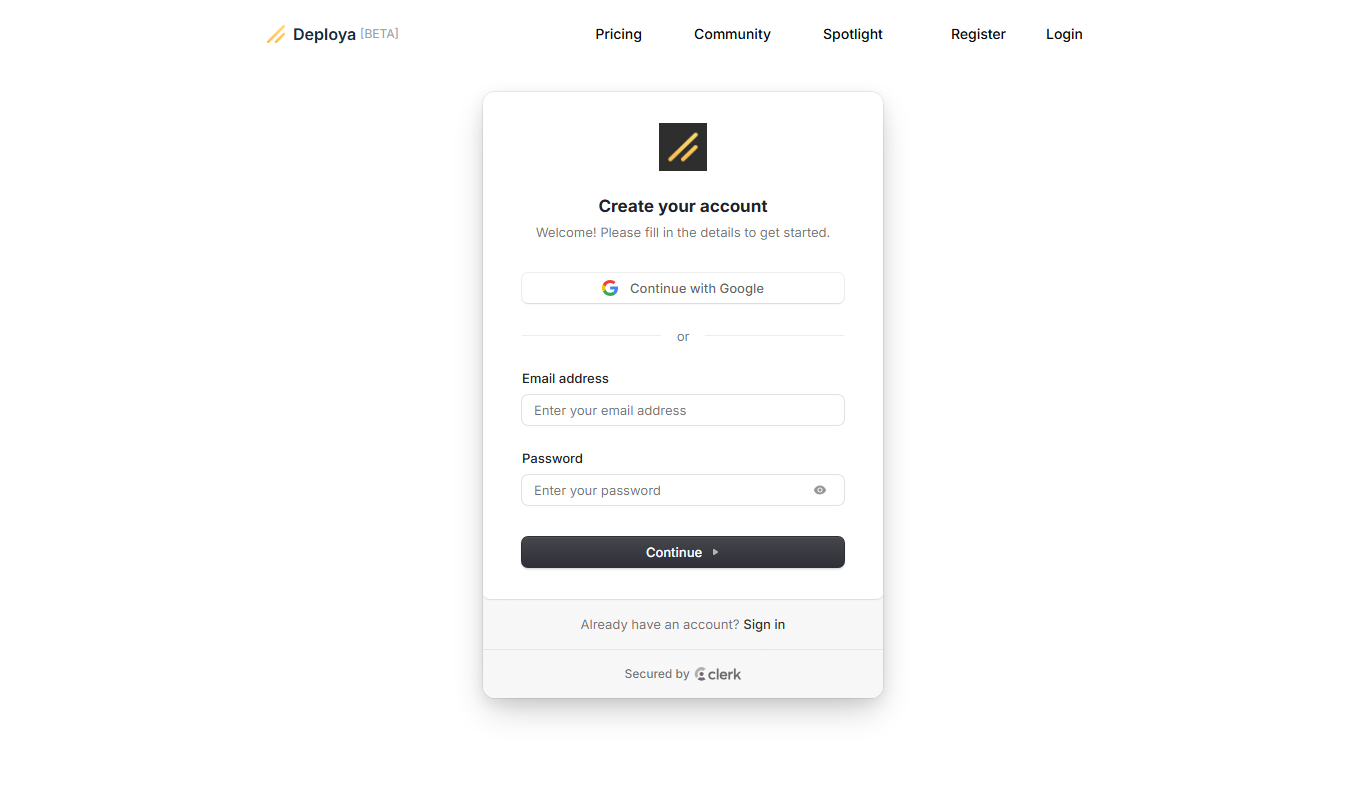 Screenshot of the Deploya interface