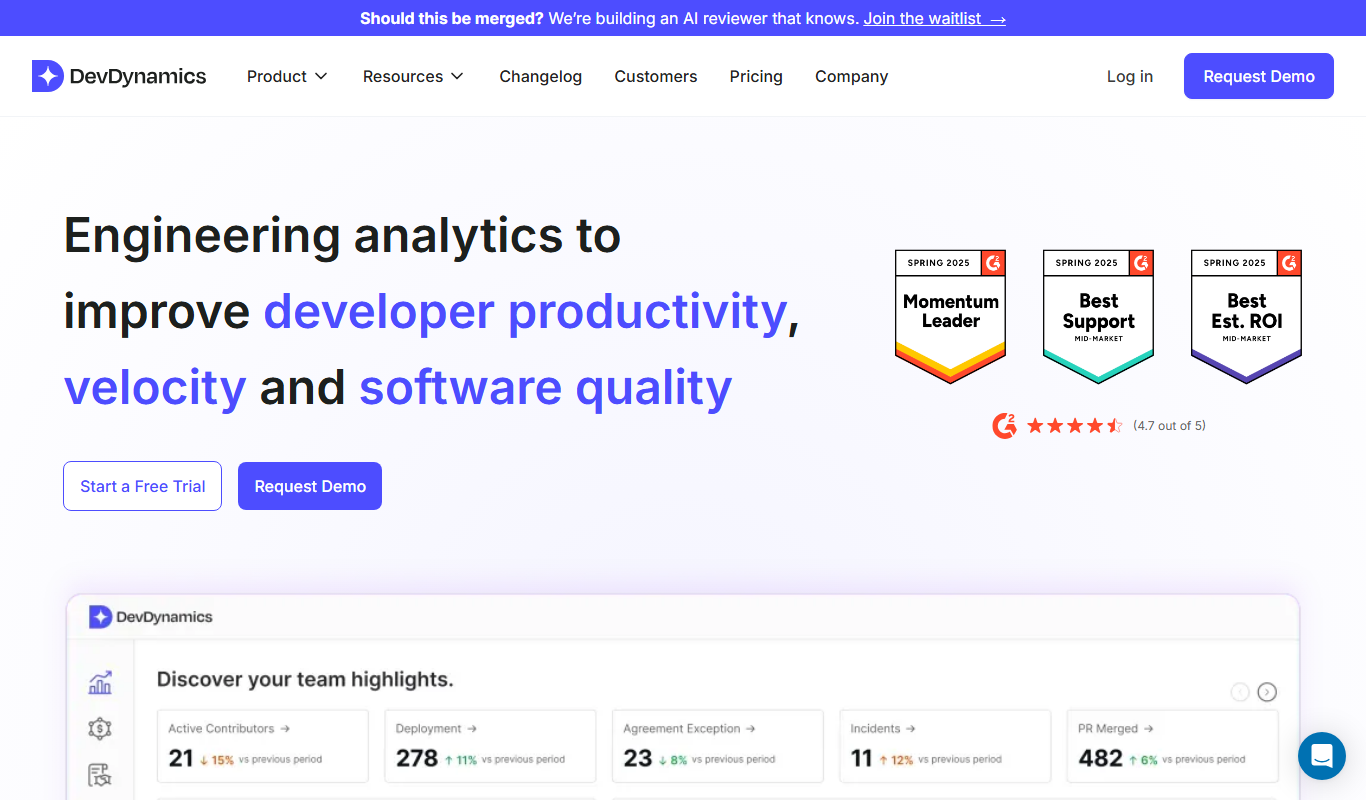 Screenshot of the DevDynamics interface