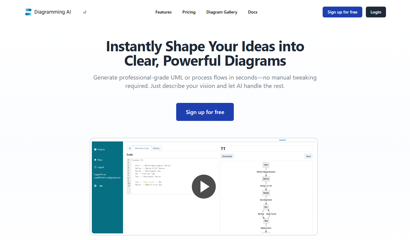 Screenshot of Diagramming AI interface showing diagram creation
