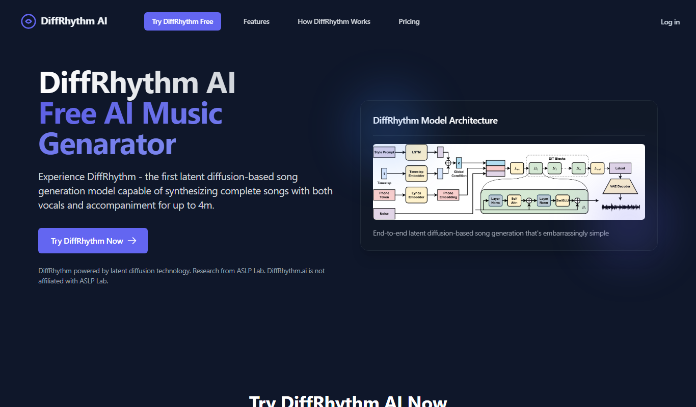 Screenshot of DiffRhythm AI music generation interface