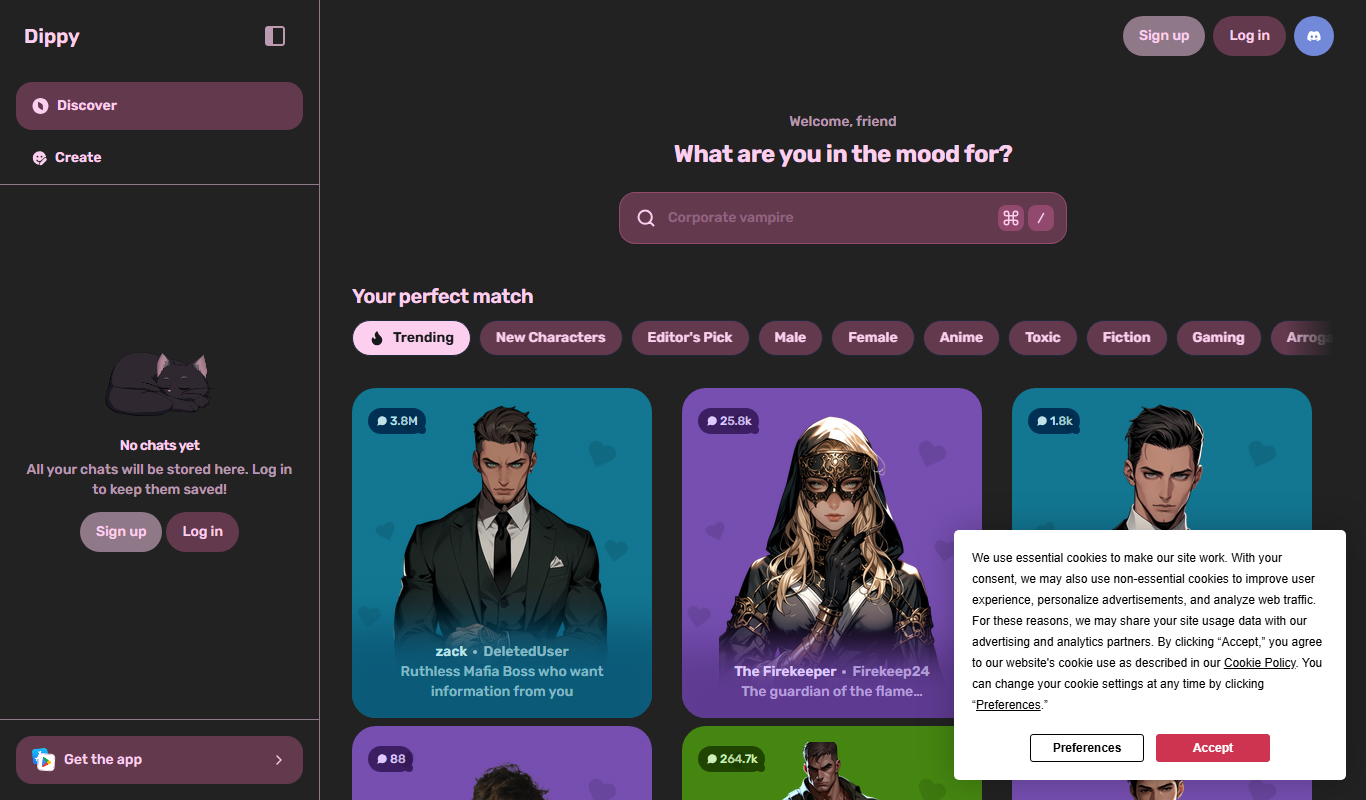 Dippy Widget – AI Character Chat app screenshot