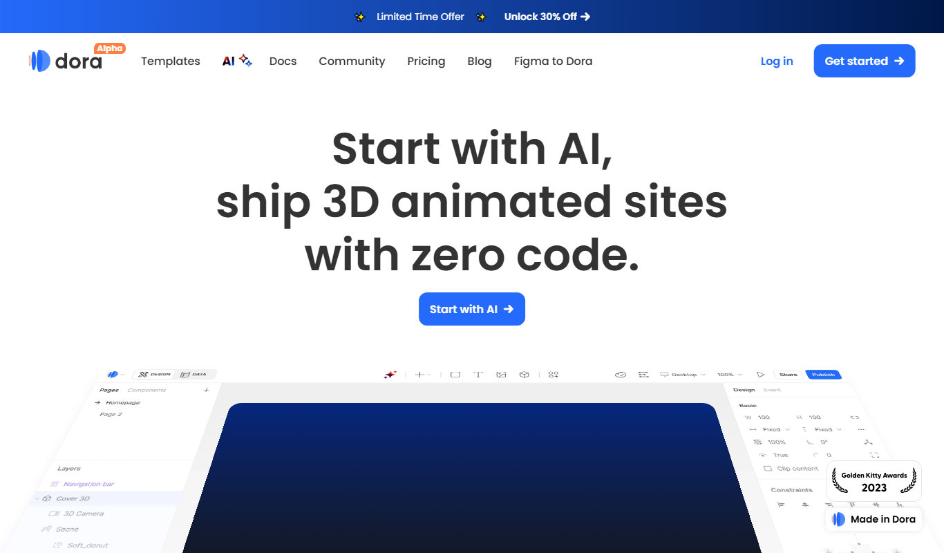 Screenshot of the Dora AI (Alpha) interface