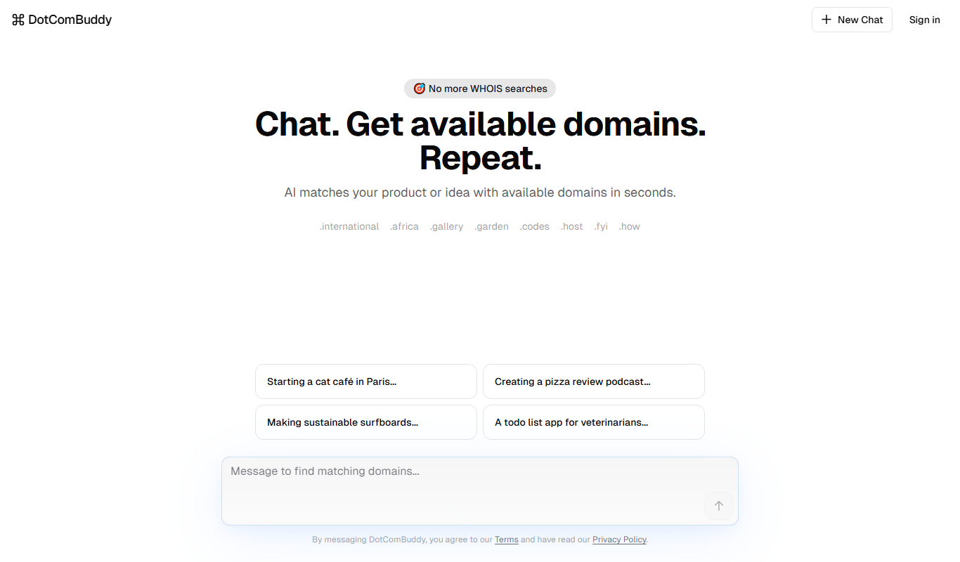 Screenshot of the DotComBuddy interface