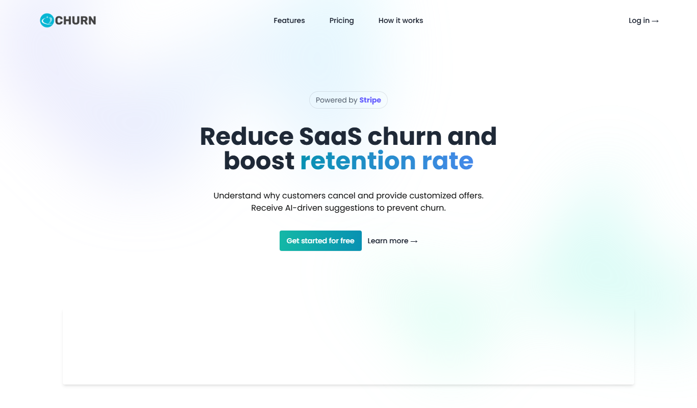 Screenshot of Echurn customer retention dashboard