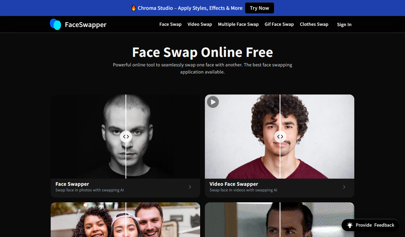 Screenshot of the FaceChange – AI Face Swapper interface