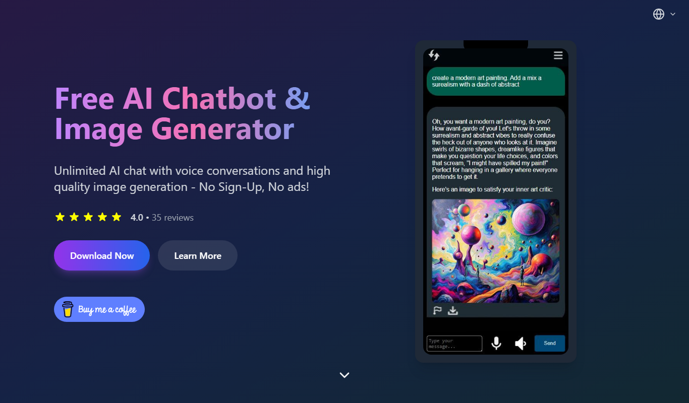 Free AI Chatbot & Image Generator app screenshot