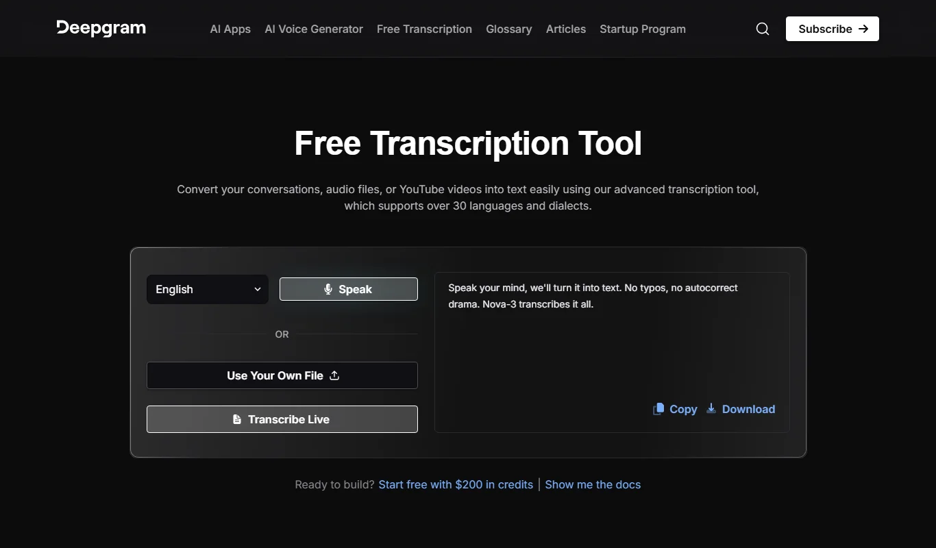 Free Transcription Tool By Deepgram - Accurate Speech-to-Text Service