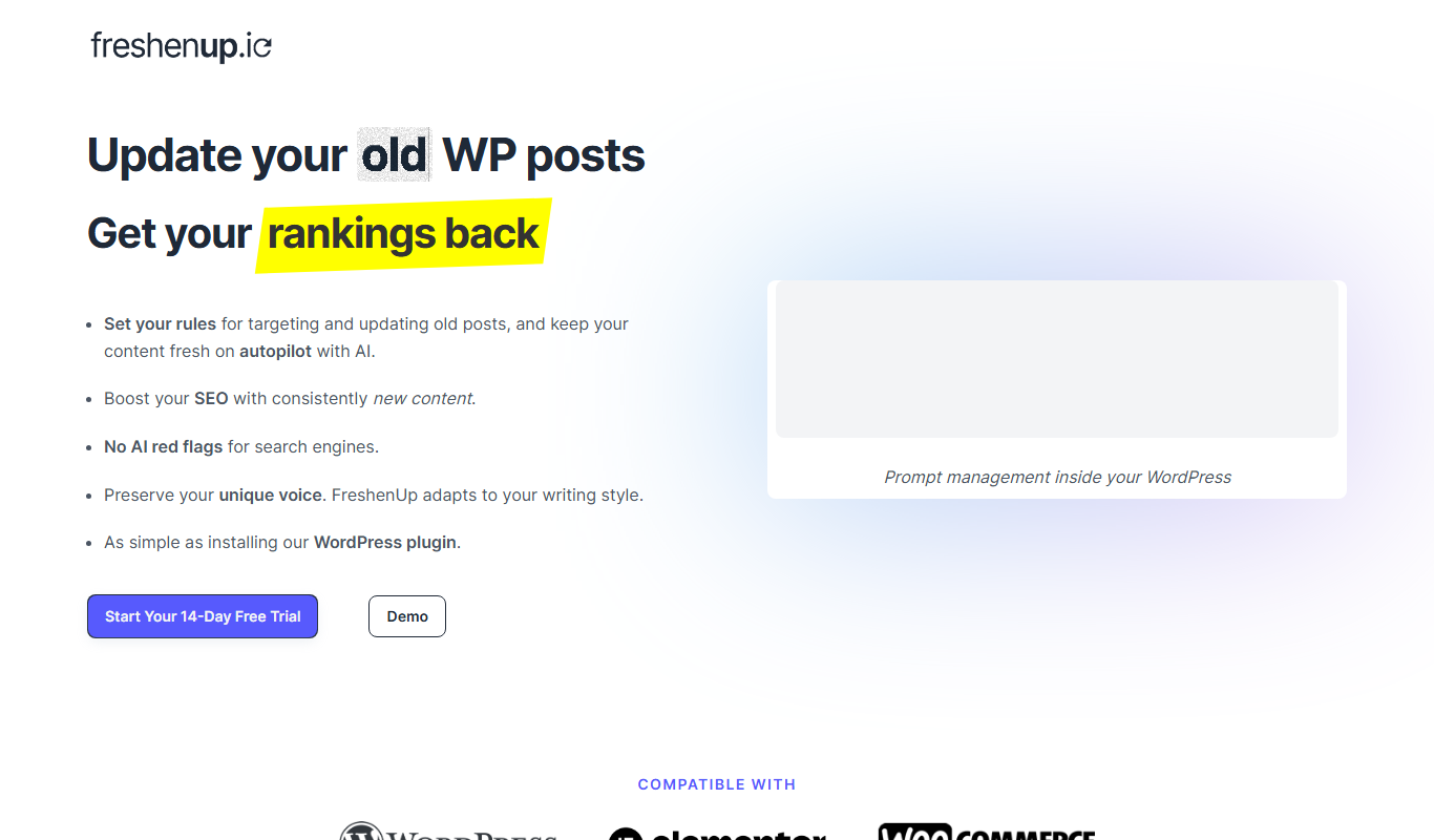 Screenshot of the Freshenup.io interface