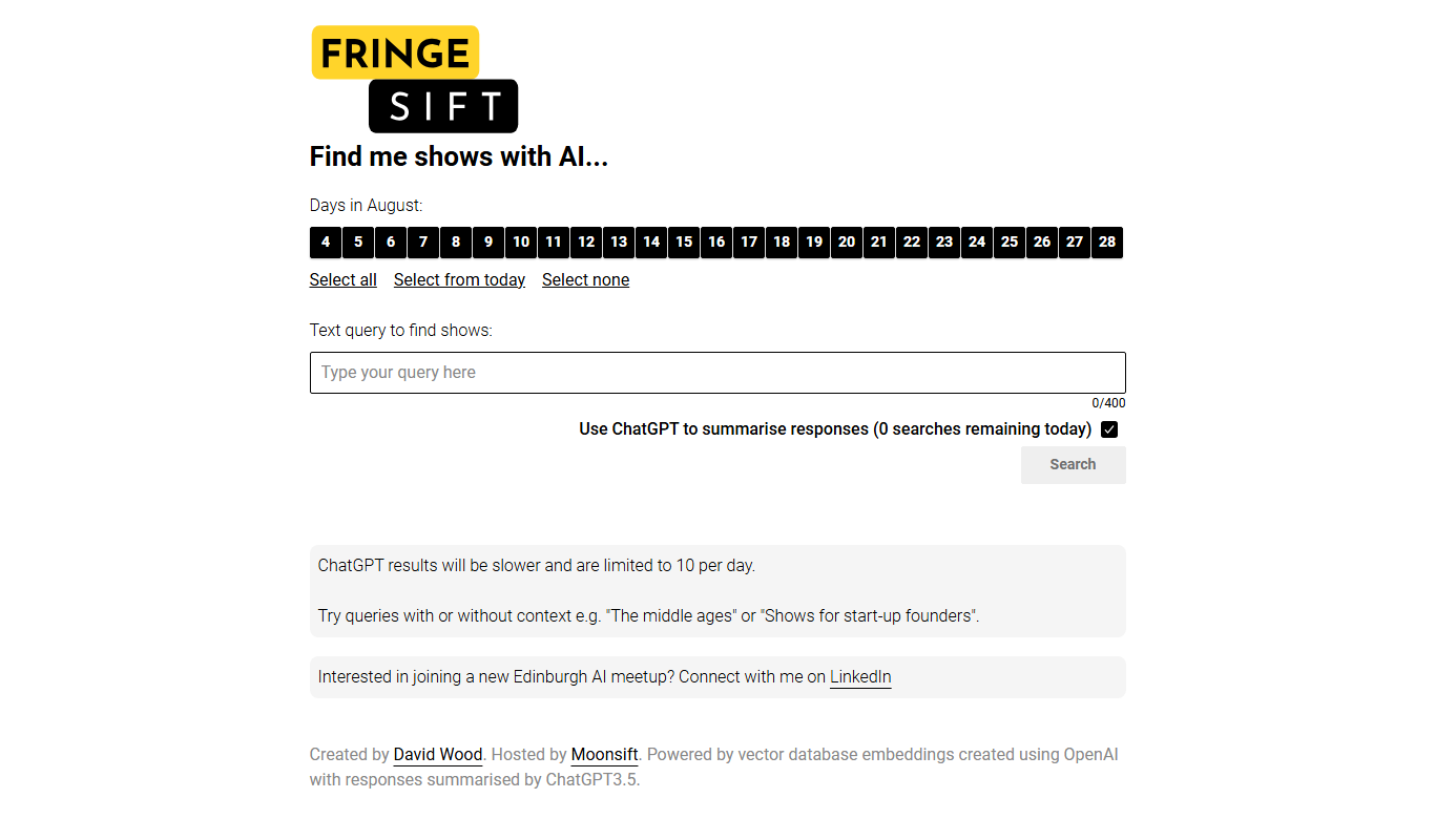 Fringe Sift app screenshot