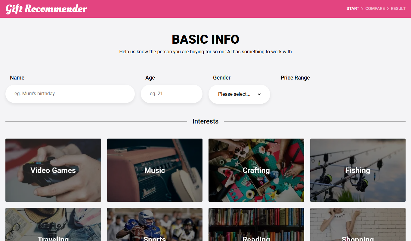 Gift Recommender app screenshot