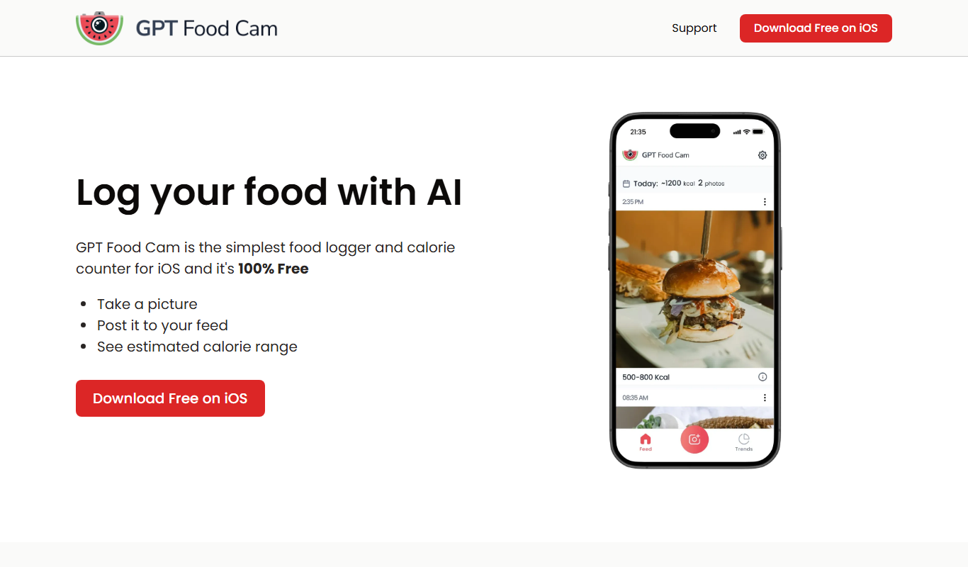 Screenshot of the GPT Food Cam interface