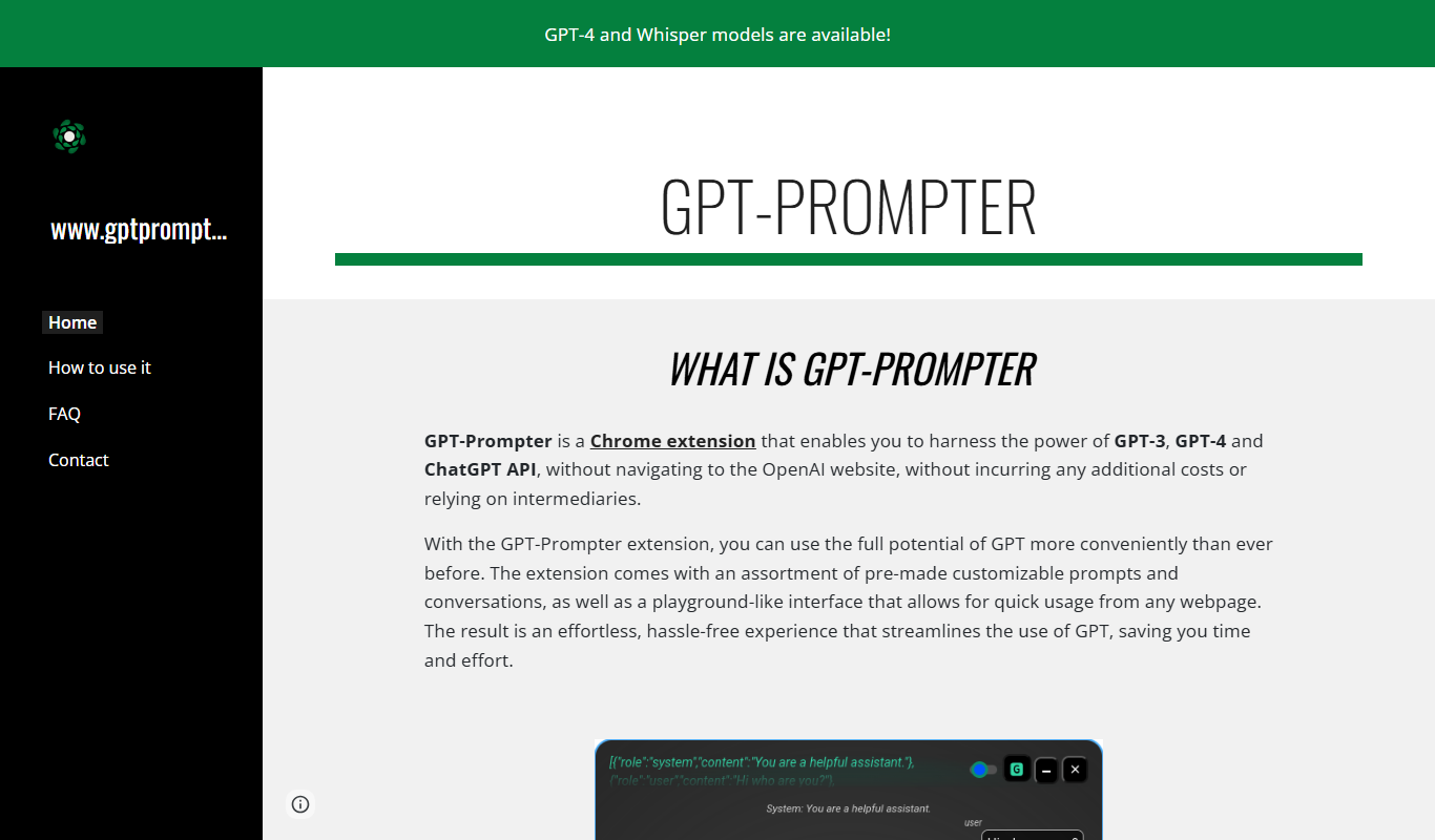 Screenshot of GPT-Prompter interface showing prompt templates