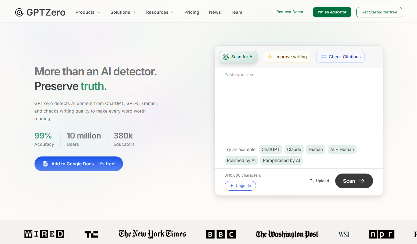 Gptzero me app screenshot
