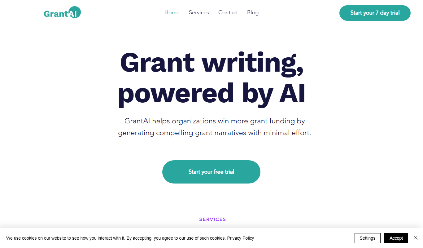 Screenshot of the GrantAI interface