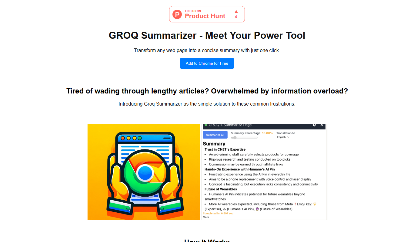 Groq Summarizer app screenshot