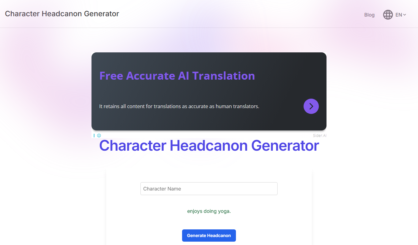 Headcanon Generator app screenshot